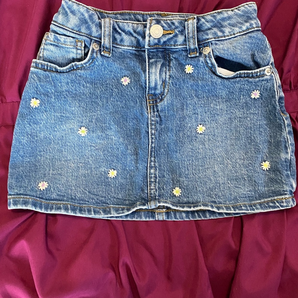 Denim Mini Skirt with Floral Embroidery